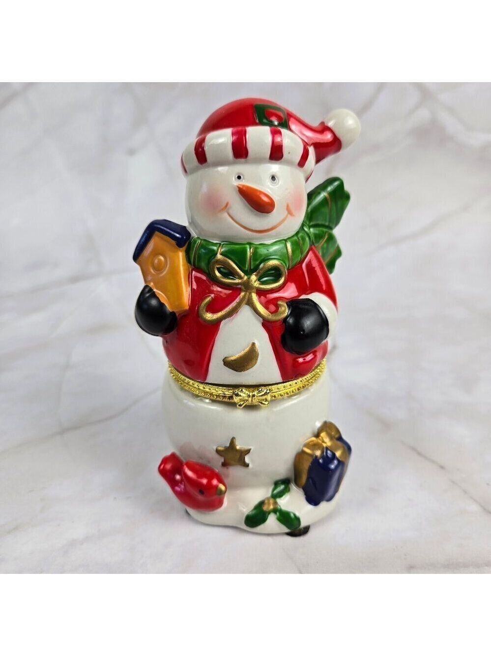 Snowman Porcelain Trinket Box Winter Christmas Holiday Festive Stocking Gifts